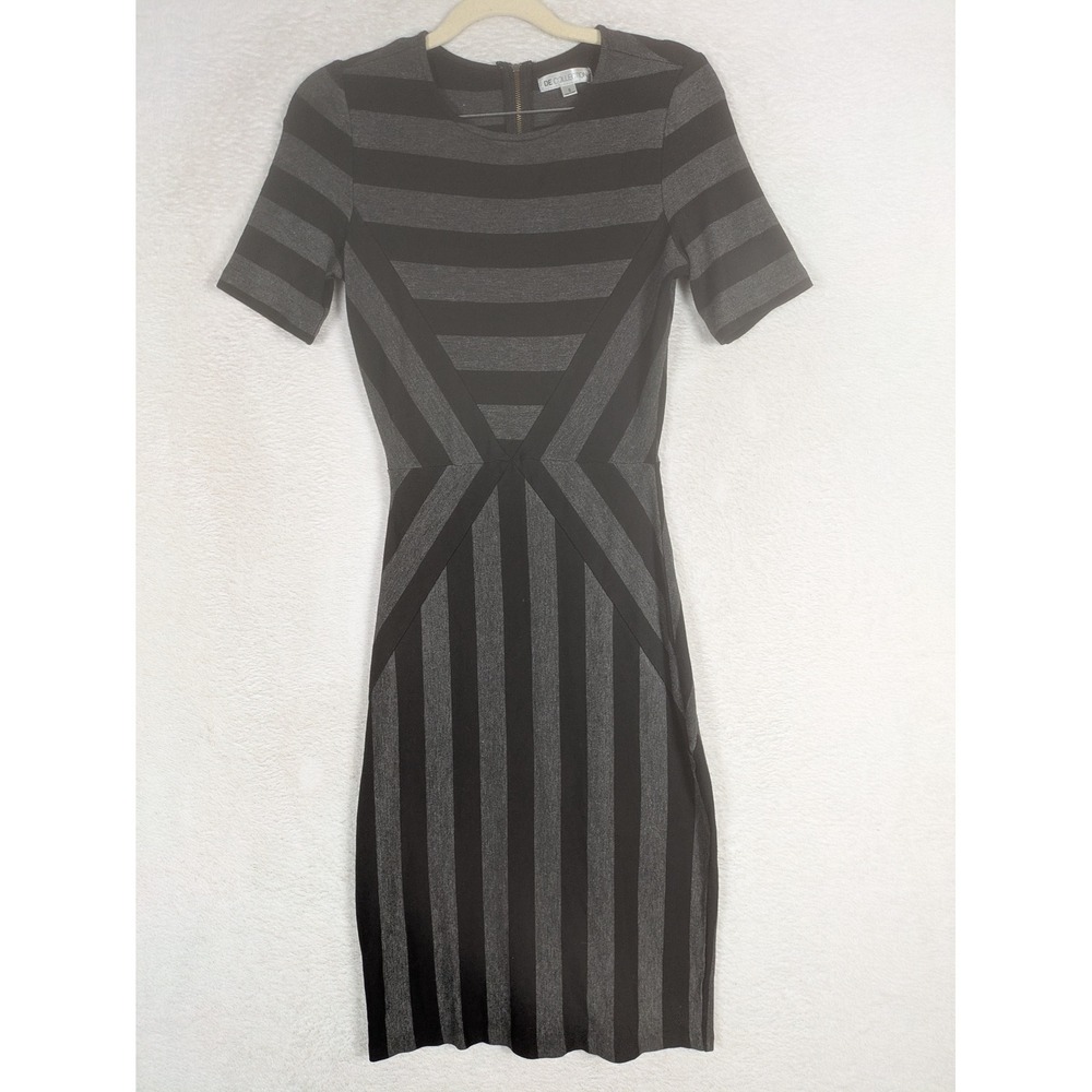 DE COLLECTION Bodycon Dress Women's Small Black Gray Geometric Striped Dress